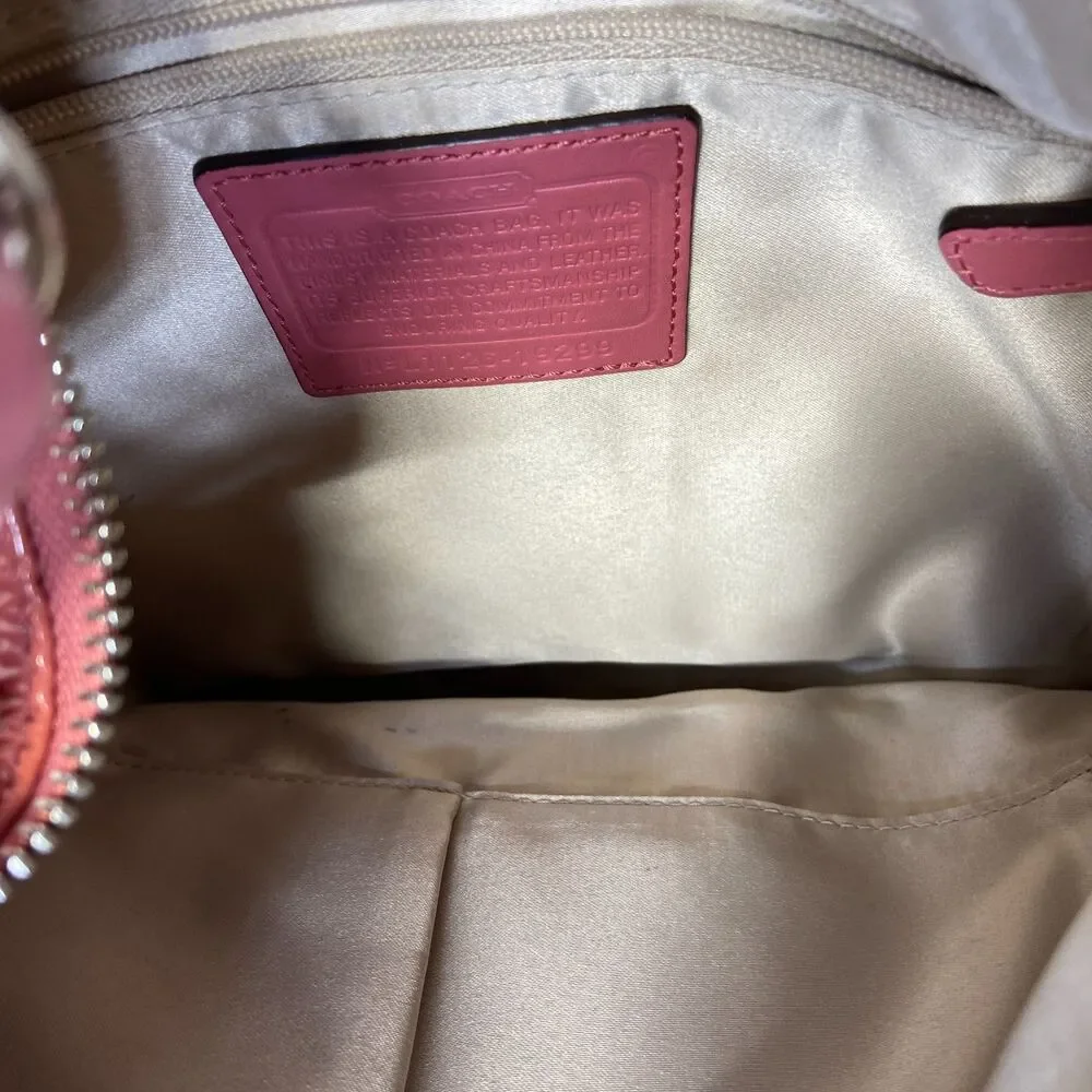 Coach Kristen Coral Pink Patent Leather Hobo Shoulder Handbag # 19299